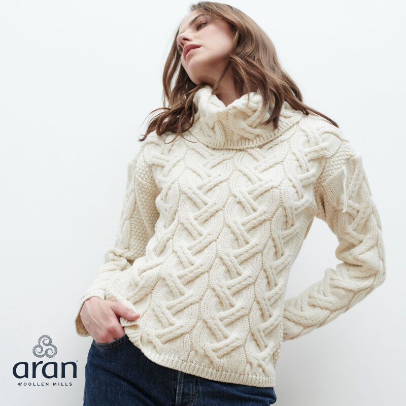 Aran Woollen Mills Chunky Cable Cowl Supersoft Merino Wool Sweater, Natural Colour